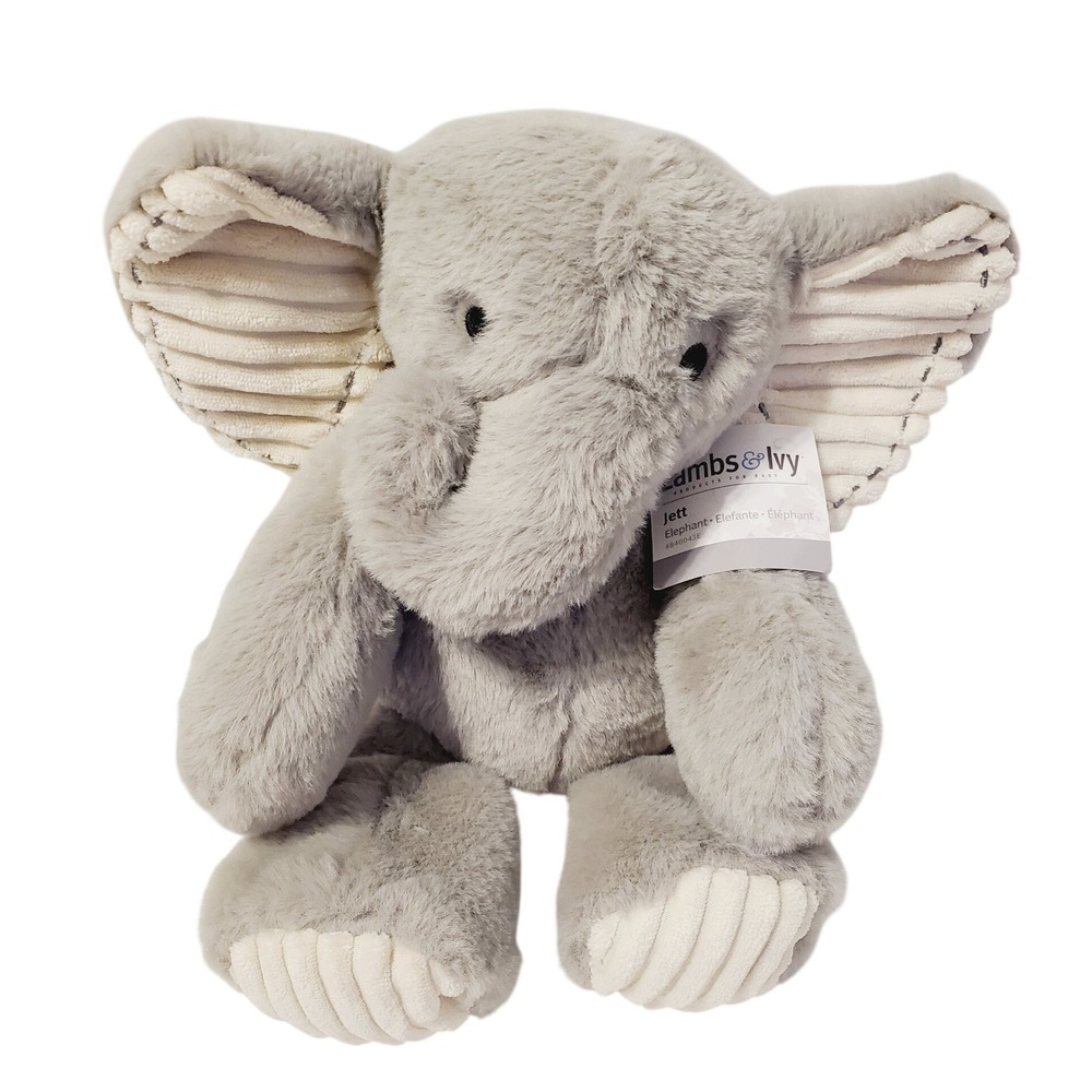 Lambs & Ivy Jett Elephant Grey Plush Stuffed Animal Toy 840043E NWT 10in